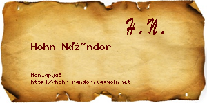 Hohn Nándor névjegykártya